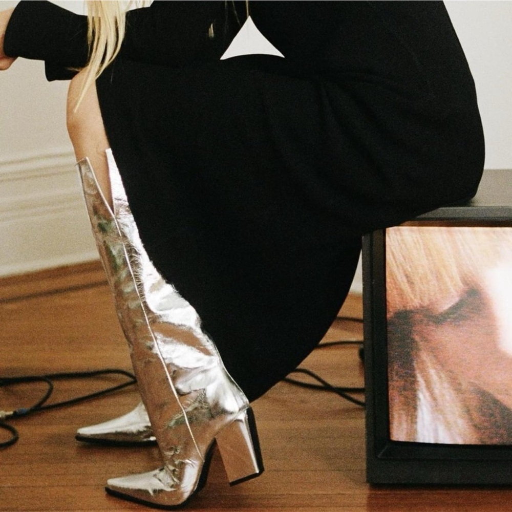 Zara Metallic Silver Heeled Boots